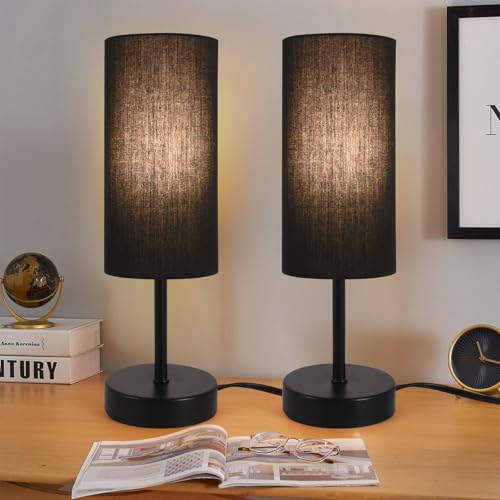 RISLG 2 Pack Table Lamp for Bedroom, Bedside Lamps for Nightstand with Wire Switch, Minimalist Desk Lamps with Linen Fabric Shade for Kids Room Living Room Office Dorm, Bulb Included