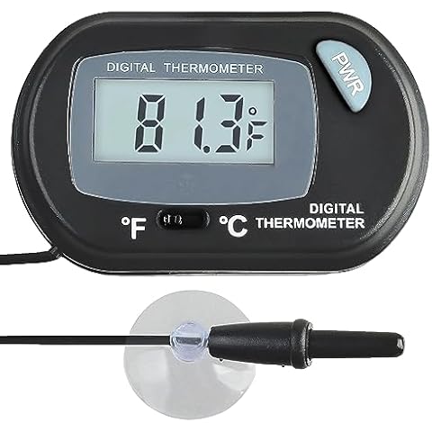 SunGrow Digital Betta Thermometer with Suction Cups Cover