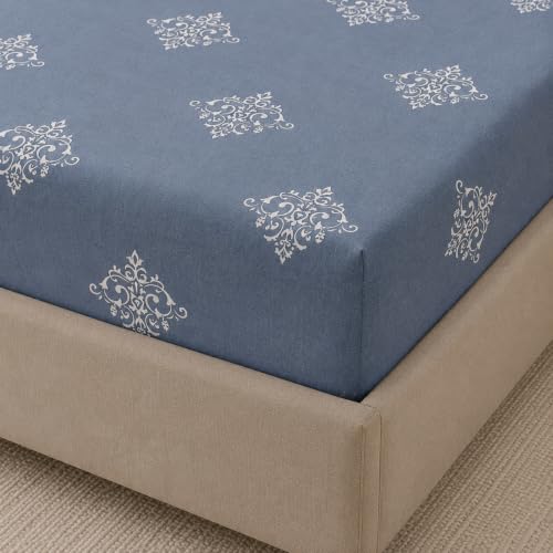 Image of RD TREND Premium Cloud Cotton Bedsheet for Double Bed King Size (78x72x8 Inch) with 2 Pillow Covers 18x28 Inch Floral Design | Teal Grey