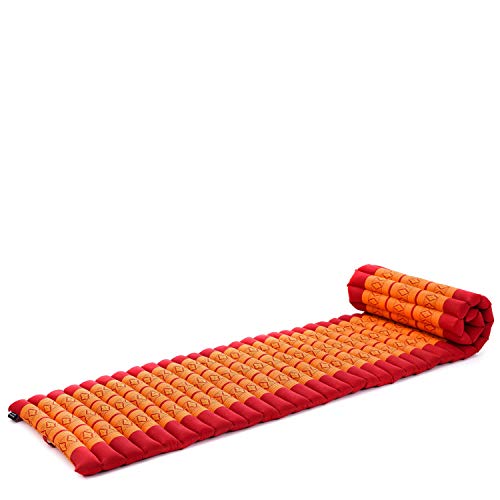 Image of Leewadee - Foldable Floor Mattress - Japanese Roll Up Futon -Trifold Tatami Mat- Guest Floor Bed - Camping Mattress - Thai Massage Mat, Kapok Filled, 75 x 20 inches, Orange Red