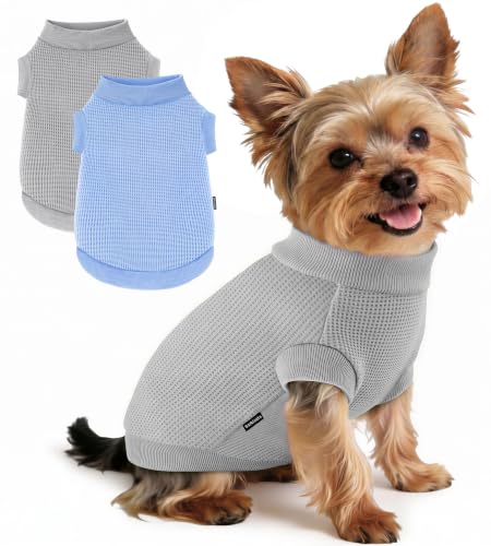 Image of 2 Pack Dog Shirt for Small Supplies Functional Waffle Dog Clothes Warm Soft Sweatshirt Outfit for Dogs Cats Pet Apparel