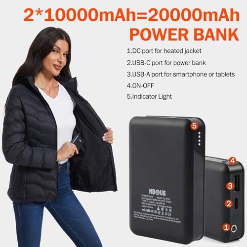 Womens Heated Jacket with 2PCS 10000mAh Power Bank,3 Heating Level2