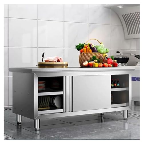 Banco da lavoro rimovibile a doppia porta scorrevole in acciaio inox, 80 cm, resistente, con ripiani portaoggetti, capacità di carico 50 kg, facile da montare, ideale per uso domestico e ristorante