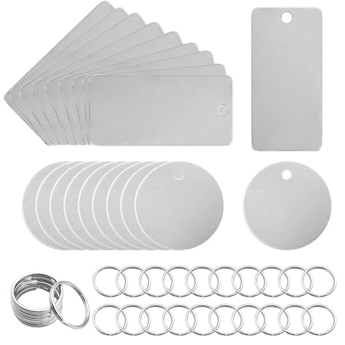 AIZHAZHA 40 Stück Edelstahl Anhänger Blanko, Runde/Rechteckige Leere Anhänger Schlüsselanhänger Rohlinge Metall, Stanzen Rohlinge Hundemarken Beschriftbar, Blank Stamping Dog Tag, Pendants Halsketten