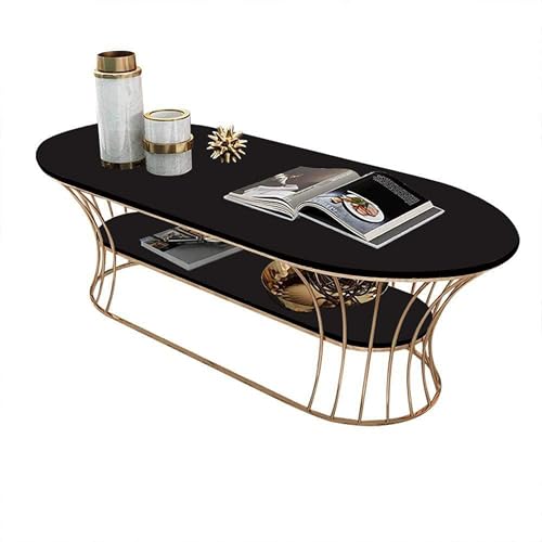 Image of Metal Oval Coffee Table Living Room Sofa Side Cabinet Small Table Creative Household Removable Coffee Table Black Gold