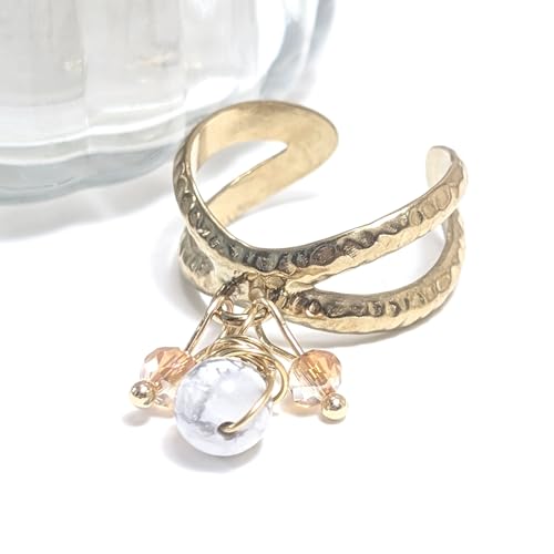 Bague Acier Inoxydable Doré et Howlite de Haute Qualité