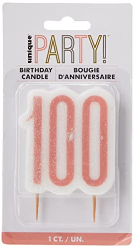 Kerze zum 100. Geburtstag - Glitzer-Roségold-Geburtstag