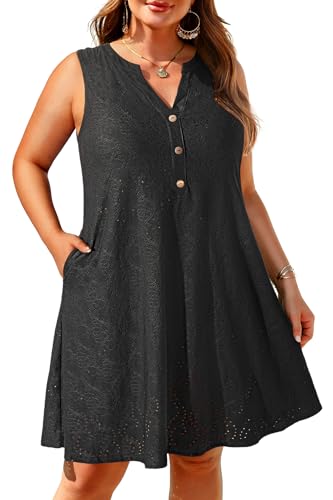 Pinup Fashion Plus Size Swimsuit Cover Up Women - Hollow Out Sleeveless Beach Cover Dress with Pockets