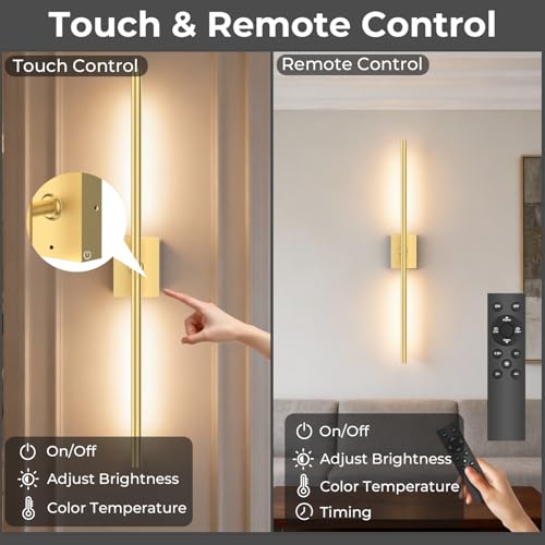 Image of Battery Operated Wall Sconce Set of 2, 10000mAh 4CCT Dimmable, Gold