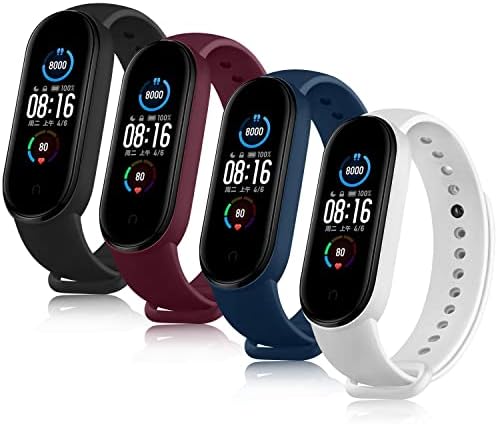 Straps for Xiaomi Mi Smart Band 5 / Mi Band 6, Colourful Replacement Bracelet in Anti-Lost Silicone Designed Fitness Tracker Accessories [Compatible with Xiaomi Mi Band 5/6] (4 Pieces)