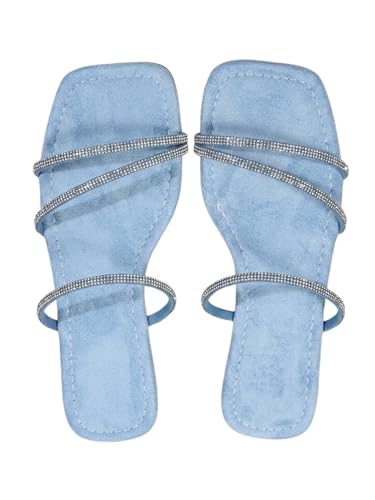 Image of GORGLITTER Women's Rhinestone Wedding Flat Sandals Sparkly Strappy Glitter Dressy Slip on Bling Bridal Prom Cute Slide Shoes