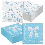 100 Servilletas con lazos azules, Servilletas de fiesta con tema coquette para decoraciones de cumpleaños con lazos azules, baby showers, despedidas de soltera y fiestas de cumpleaños coquette