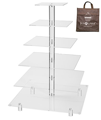 Jusalpha Large 6 Tier Wedding Party Square Cupcake Stand-Cake Stand-Cupcake Tower-Dessert Display Stand (6SFS)