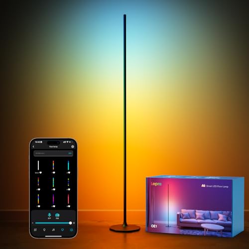 Lepro AI フロアライト OE1 スタンドライト RGBIC搭載 間接照明 おしゃれ 【1 000lm/電球色/虹色/1 600万色/Alexa対応/音声操作/DIY機能/音楽同期】スマート照明 フロア スタンド ルームライト スマート フロアランプ スマホ操作 部屋 寝室 かんせつ クリスマス プレゼント