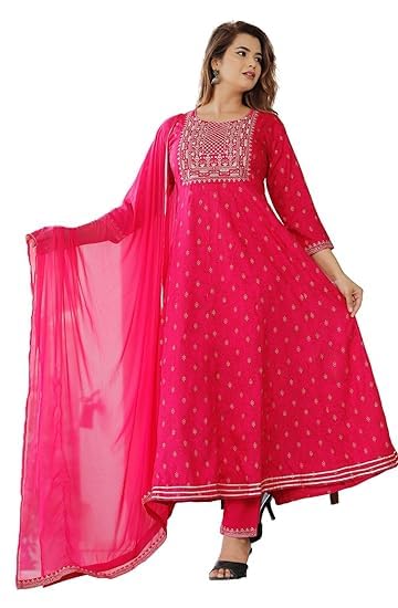 radhika fashion Women's Rayon 3/4 Sleeves Round Neck Embroidery Work Anarkali Gown with Dupatta & Pant Set-picture-13