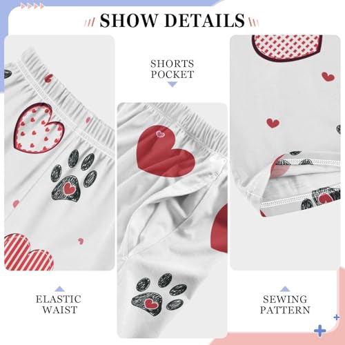 Footprint Love Heart Boys Long Pants Soft Trousers Elastic Waist Kids Lounge Bottoms with Pockets S-XL4