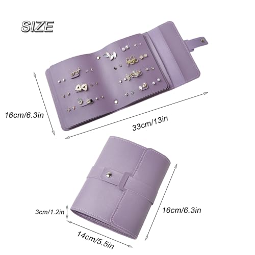 Image of LAKE OF FIRE Earring Holder Organizer with Foldable Book Design Earring Book Organizer, Portable Pu Leather Travel Earring Case (Purple)