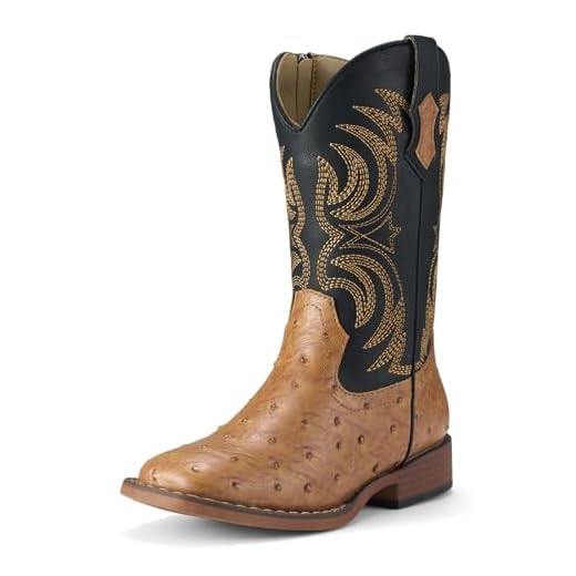 Rollda Boys Cowboy Boots, Kids Cowboy Boots with Square Toe, Girls Cowgirl Western Boots for Toddler/Little Boys/Big Kids