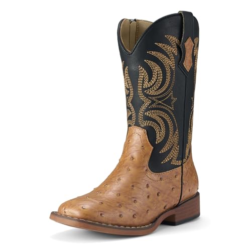 Rollda Boys Cowboy Boots Kids Cowboy Boots with Square Toe Girls Cowgirl Western Boots for Toddler/Little Boys/Big Kids