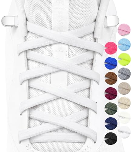 Stepace 2 Paar Elastische Schnürsenkel für Kinder und Erwachsene Sportschuhe Sneaker flache Schuhbänder elastische ohne binden Weiß 120