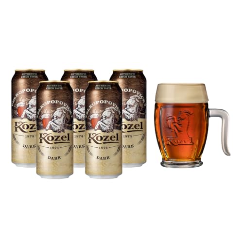 5 Pack de Cervezas Checas Kozel Dark 500ml en lata + Tarro