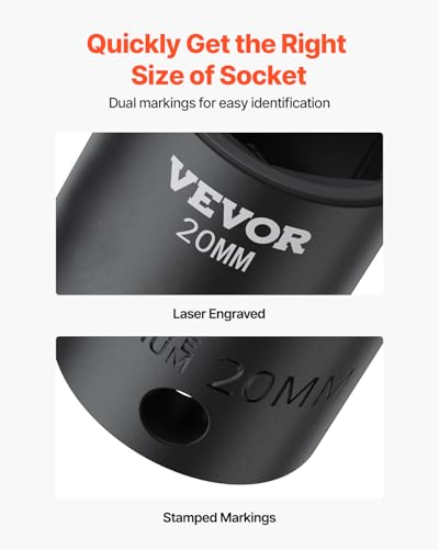 Image of VEVOR 1 /2 inch Drive Impact Socket Set 26-Piece, Metric (10-36mm) Sizes Standard Socket Set CR-V Material for High Durability Impact Wrench