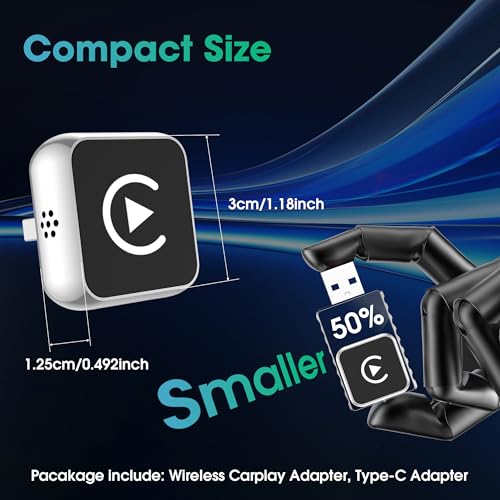 Image of Wireless CarPlay Adapter, 2026 Upgraded Wired to Wireless for Apple CarPlay & Android Auto, 2-in-1 Mini USB Design Car Play Adapter with Type-C Adapter, Plug and Play, Stable Connection with No Delay
