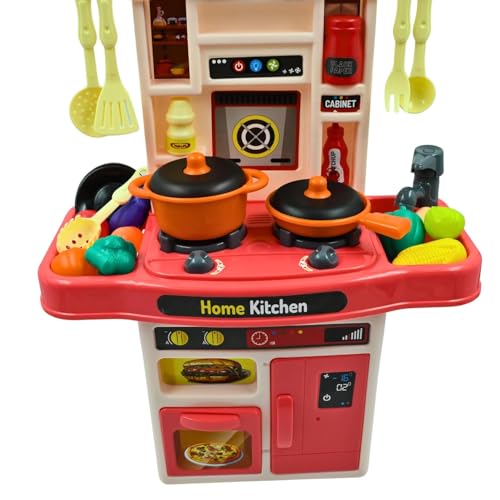 Image of Cable World Kids Kitchen Play Set for Kids| 50 Pieces Pretend Play Cooking Set with Utensils, Pots, Pans, Fruits & Vegetables | Mini Kitchen Toy with Storage Cabinet | Educational Role Play Toy