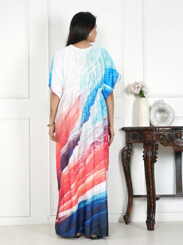 Image of Women's Printed Satin Blend Kaftan Nighty /Nightgown /Nightwear /Maxi WSR-185