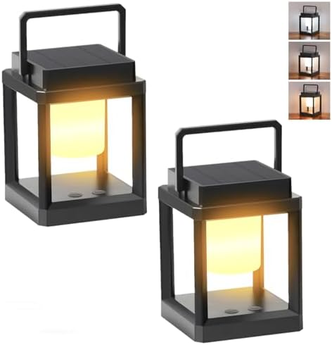 Illuminate Your Outdoors with These 5 Solar Powered Table Lamps 5 Solar Powered Outdoor Table Lamps, Dimmable Waterproof LED Table Lanterns 3000K 4500K 7000K Adjustable & 3 Brightness Levels, Rechargeable Touch Control Table Lights for Outside Porch Patio, 2 Packs