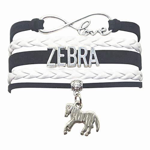 Zebra Bracelet Jewelry Gifts - Leather Infinity Love Zebra Gifts Zebra Jewelry Bracelet Gifts For Women, Girls, Men, Boys, Zebra Themed Gifts (Black and White)