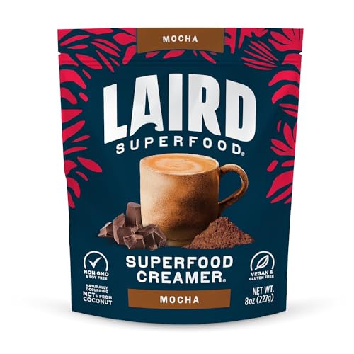 Image of Laird Superfood Non-Dairy Coffee Creamer Mocha, Shelf-Stable Superfood Non-Dairy Powder Creamer, Gluten Free, Non-GMO, Vegan, 227g Bag