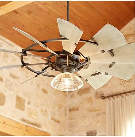 Miniatura 6 de Quorum 96015-9 - Ventilador de interior de molino de viento (seco) - 15 cuchillas de madera de roble envejecido de 60 pulgadas - Acabado galvanizado