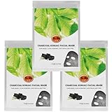 Yu-Be Detoxifying Bamboo Charcoal Facial Mask (Pack of 3) - Plant-Based Konjac Sheet Mask Cleanses Pores & Prevents Acne | Hydrates, Firms, & Smooths Skin | Reduces Appearance of Dark Spots
