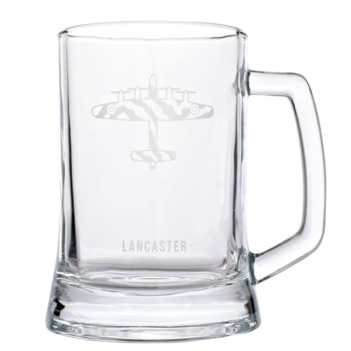 Widdop and Co Officially Licensed Royal Air Force RAF Glass Tankard - Lancaster - Etched Graphic Drinking Beer Mug - Home Bar, Kitchen & Dining Accessory for Men, History & Aviation - 480ml / 16oz.
