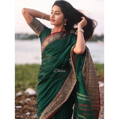 Image of Narayanpet Pure Cotton Avani Border Saree for Women with Running Blouse | Tassels | Traditional Woven Solid Design | Handloom Weave