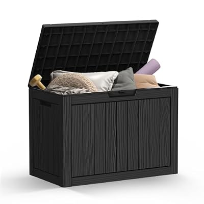Mars Villa 45 Gallon Outdoor Storage Box, Resin Deck Box Waterproof, Storage Chest for Outside Patio Furniture Cushions, Pool Supplies, Garden Tools, UV Resistant and Weatherproof, Black