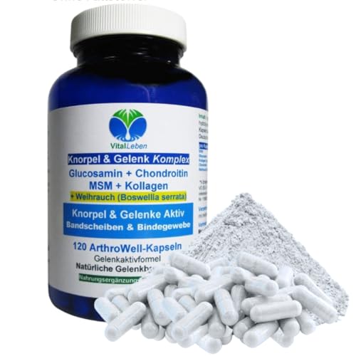 Knorpelaufbau KNORPEL & GELENKE Komplex 120 Kapseln - ArthroWell TOP-5 Gelenkbausteine Gelenkkapseln mit Glucosamin, Chondroitin, MSM, Kollagen, Weihrauch. OHNE ZUSATZSTOFFE 26444-120 Knorpelaufbau KNORPEL & GELENKE Komplex 120 Kapseln - ArthroWell TOP-5 Gelenkbausteine Gelenkkapseln mit Glucosamin, Chondroitin, MSM, Kollagen, Weihrauch. OHNE ZUSATZSTOFFE 26444-120