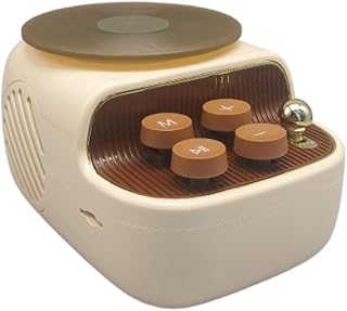 Retro Style 3-in-1 Mini Bluetooth Speaker with Essential Oil Diffuser & Ambient Night Light | Typewriter Keys, Gold Accents | TF Card Support | Cream & Brown Decor Accent