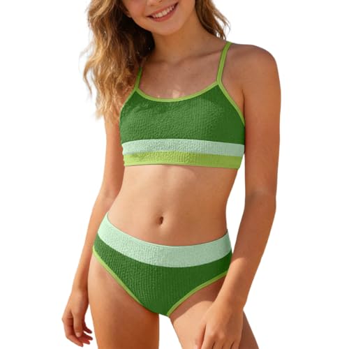 Traje de baño infantil para niña, de dos piezas, con protección UV, para 6-14 años, verde claro, 7-8 años
