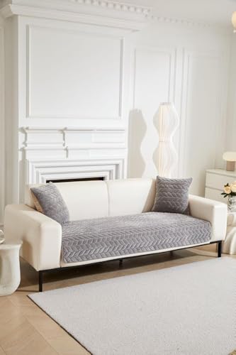 Image of HOMETHREADS Innovative Premium Velvet Sofa Cover Mat with PVC Backing for Non-Slip Comfort (Braid Grey, 2 Seater | 70x140cm)