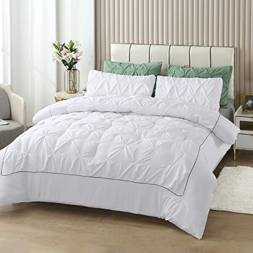 Touchutopia King Size Comforter Set, Pinch Pleat Luxurious King Bedding Set, White Comforter Set Ultra Soft For All Season (1 Comforter, 2 Pillowcases) #TOP1