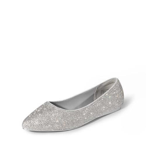DREAM PAIRS Women's Dress Pointed Toe Flats Ballet Comfort Soft Slip On Casual Flat Shoes for Work Office Business 5 Silver-rhinestone