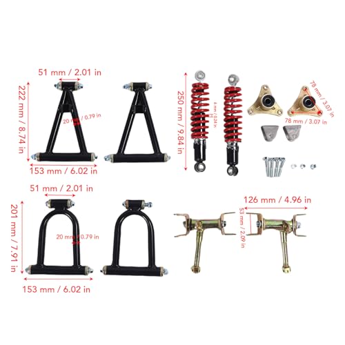 Stoßdämpfer-Schwingarm-Komplettsatz für Vorderradaufhängung, Achsschenkel-Spindelsatz für ATV, Quad, Gokart, DIY-Teile, Schwingarm-Montage