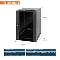 Tecmojo 19 Zoll 18HE 450mm Tief Netzwerk-Schrank, Wand-Serverschrank, 19" IT-Netzwerk-Rack-Gehäuse, abschließbare Tür und Seitenwände, Glastür, Flachverpackung, Schwarz – Ansicht 2