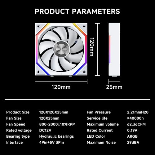 Image of Galaxy 120mm PC Case Fan, ARGB and PWM Cooling Fans PC, Axle Core Double Ring CD Pattern Module Computer Fans, Daisy-Chain 5V RGB Fan (White 3 Pack)