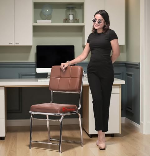 Image of Office Chair Reception Waiting Area Home Study Visitor Without Arm Heavy Duty with Steel Frame and Cushion seat Back, Without Wheels Hold up to 140 kg (3, Tan, Heavy 3)