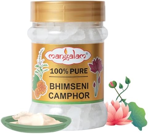 MANGALAM Bhimseni (Original) Solid Camphor 100G Jar - Pack Of 1 | 100% Organic | For Puja, Aromatherapy & Air Freshener | Sweet Fragrance