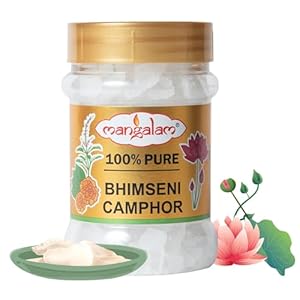 MANGALAM Bhimseni (Original) Solid Camphor 100G Jar – Pack Of 1 | 100% Organic | For Puja, Aromatherapy & Air Freshener | Sweet Fragrance