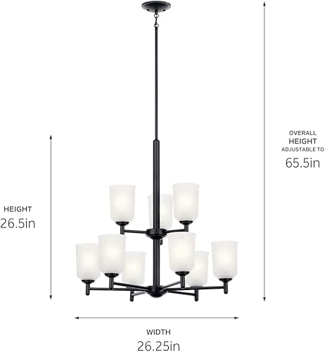 Miniatura 8 de Kichler, Shailene 43670BK - Lámpara de araña de 3 luces con cristal satinado grabado en color negro, 15.25 pulgadas